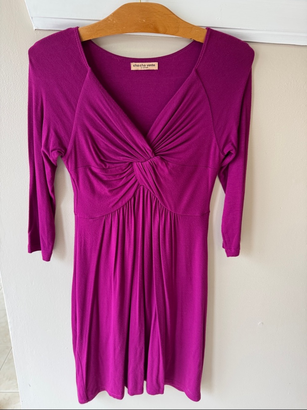 Bundle Of Three-Wrap & Fit Knit Dresses - Fuchsia, Purple, Patterned Black - Picture 2 of 11